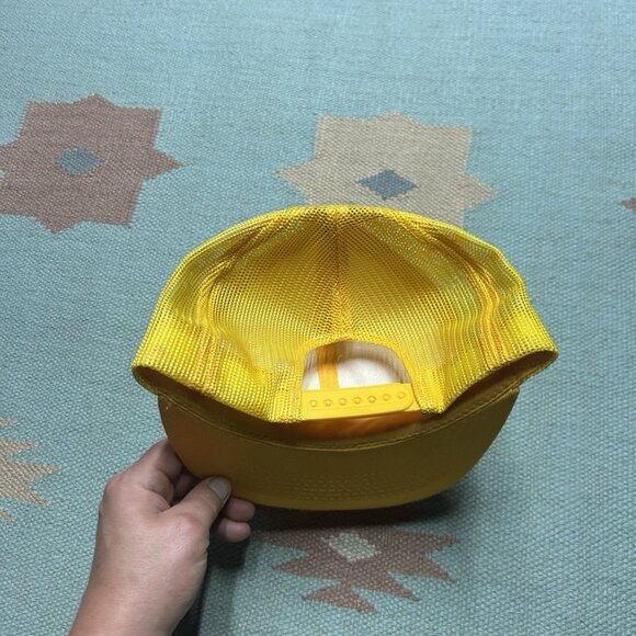 Vintage 80s 90s trucker hat mesh cap blank yellow young an snapback plain - Picture 4 of 8